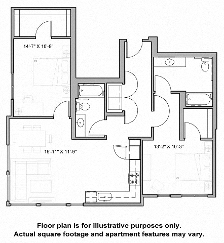 B8 2 Bed-2 South Floorplan Image